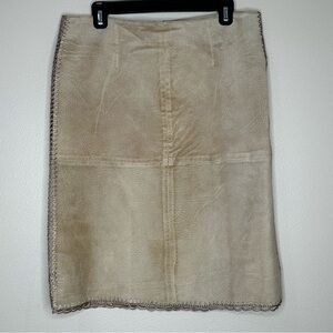 Vintage Y2K Boutique Europa A-Line Mini Skirt‎ Size 12 100% Leather crocheted